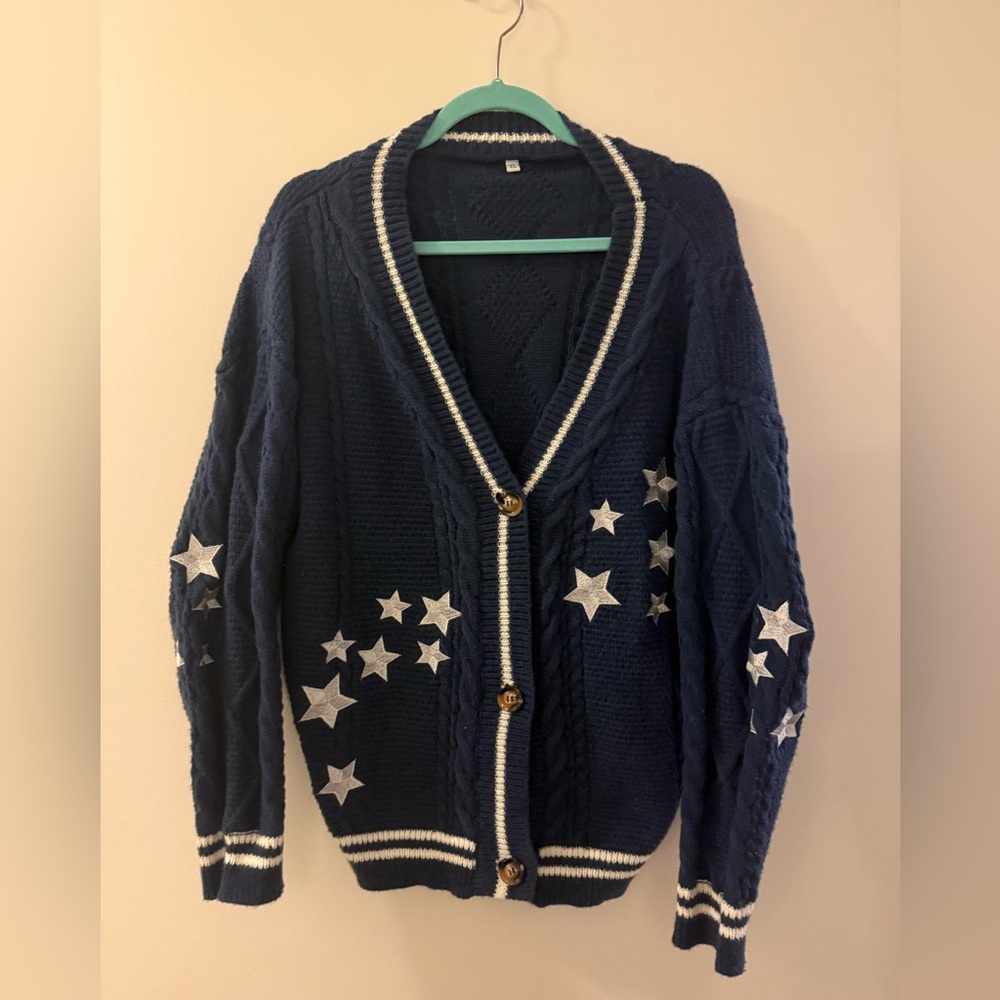 Navy Cardigan with Star Pattern
